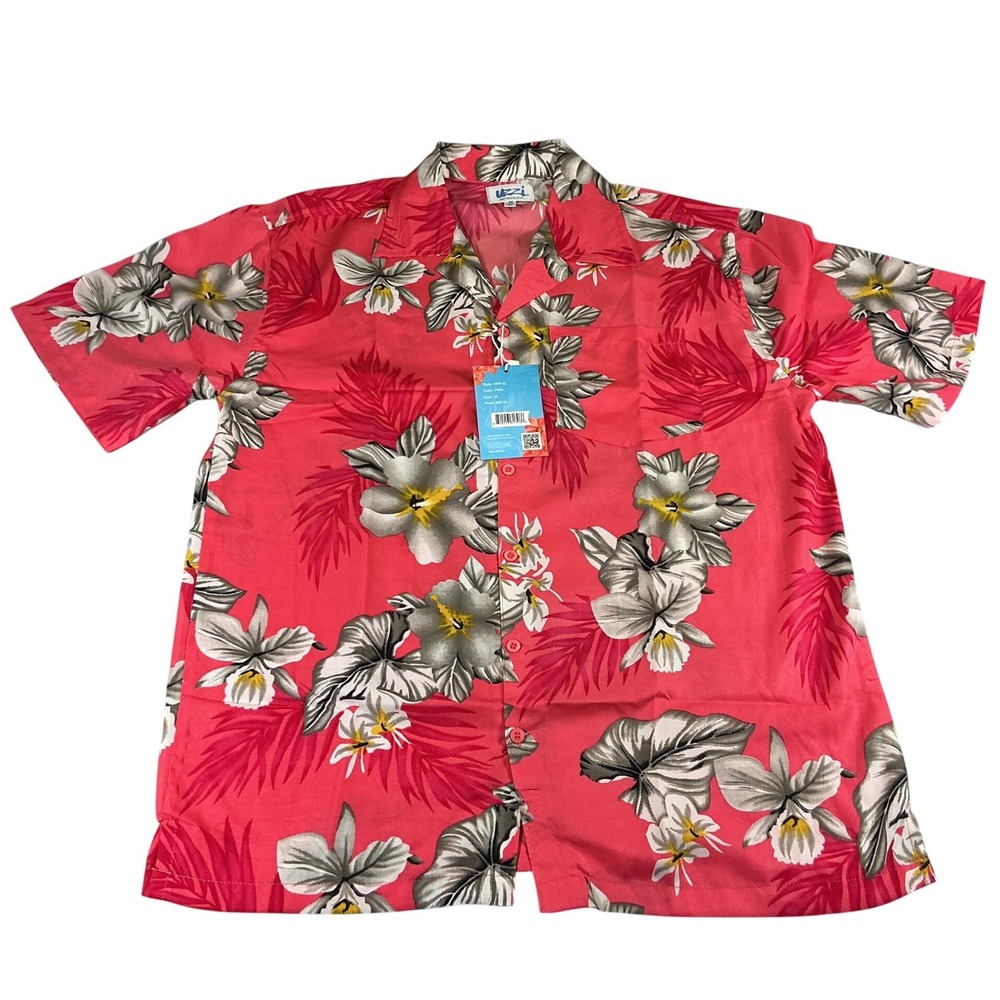 Uzzi Amphibious Gear Mens M Pink Floral Hawaiian Vacation Shirt‎ Beach Aloha NWT